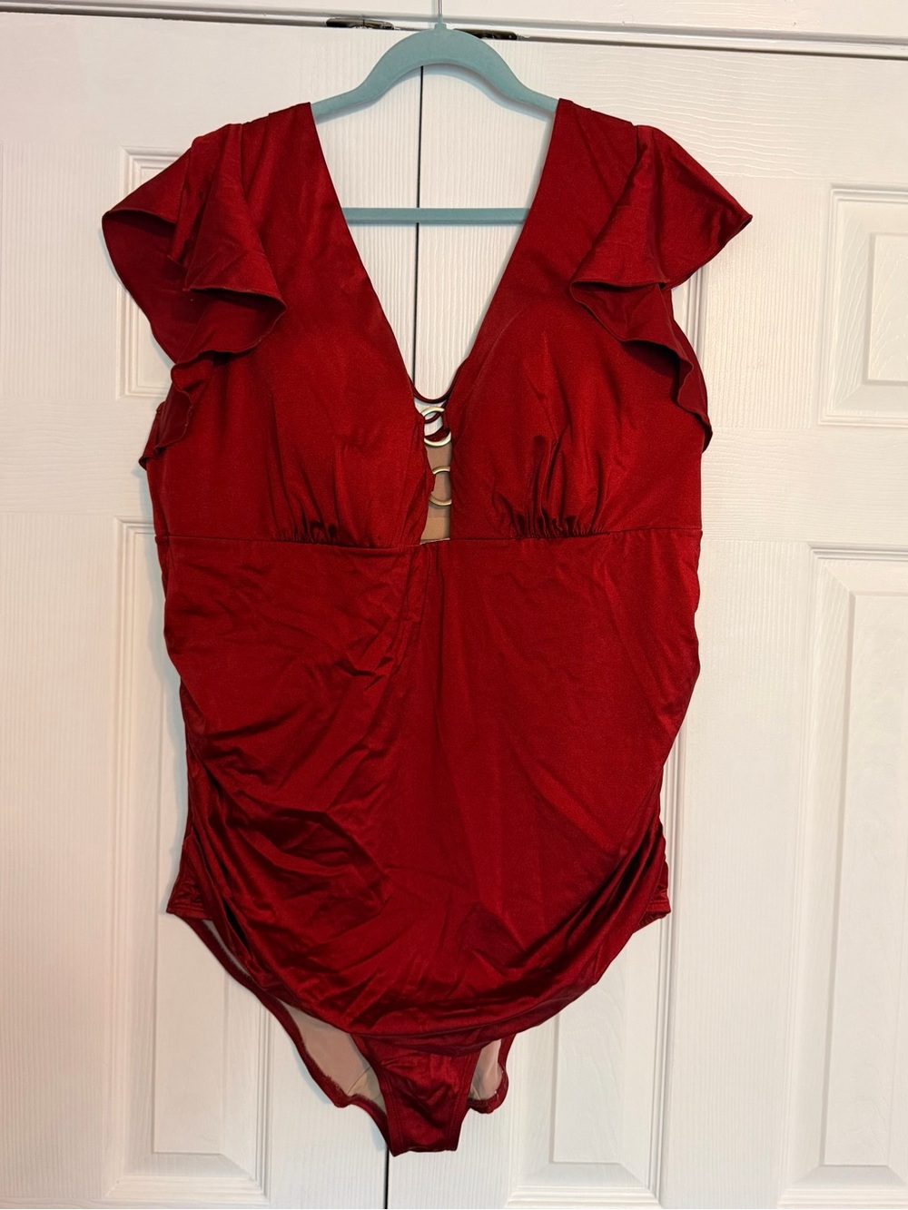 Red Plunge One Piece Swimsuit